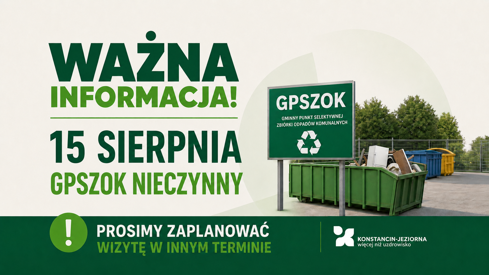 Punkt selektywnego zbierania odpadów zamknięty 15 sierpnia