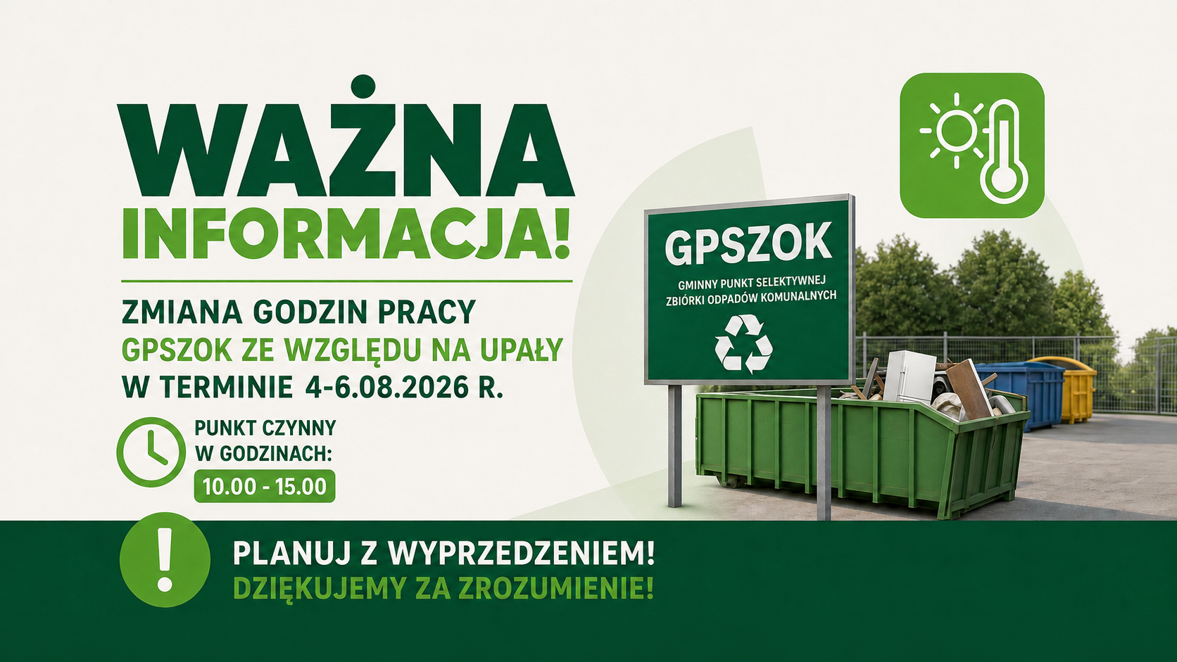W najbliższych dniach GPSZOK będzie czynny krócej