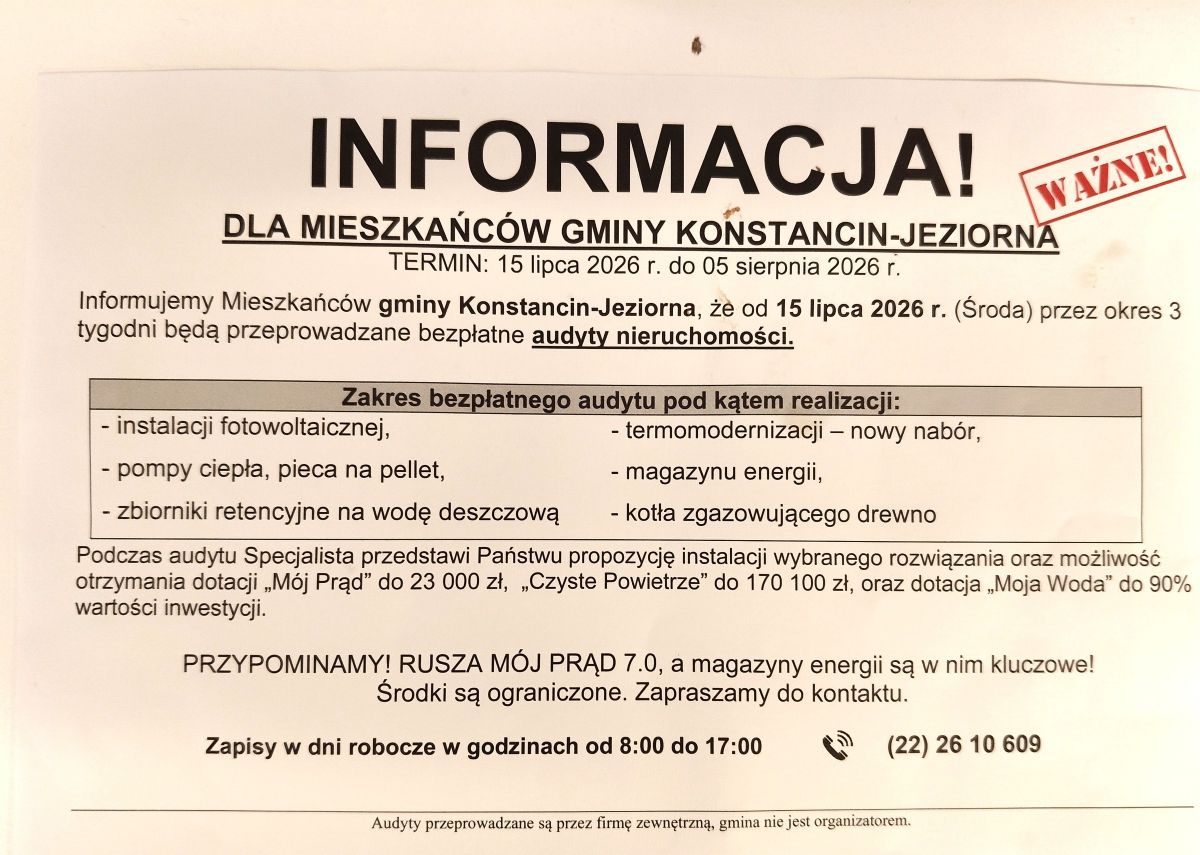 Ulotki o bezpłatnych audytach nie są od gminy Konstancin-Jeziorna